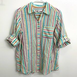 Foxcroft Multicolor Striped Short Sleeve Button Up
